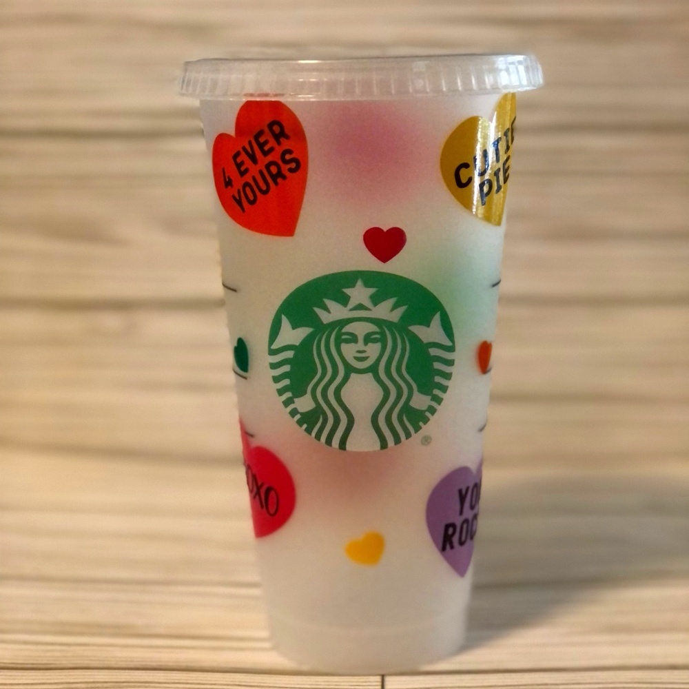 Starbucks - NEW Venti Cold Cup 24 oz (Hearts) Vinyl Design